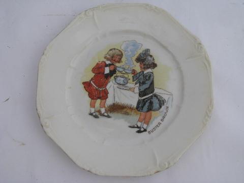 photo of antique child's plate w/ old Buster Brown illustration, vintage baby nursery china #1