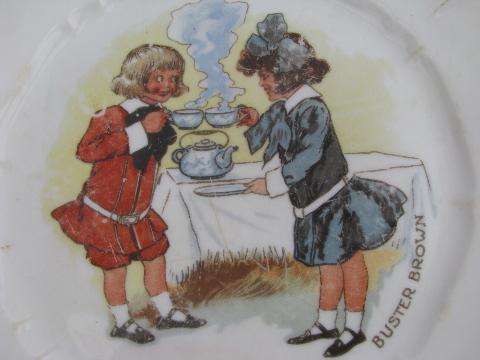 photo of antique child's plate w/ old Buster Brown illustration, vintage baby nursery china #2