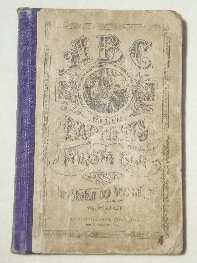 photo of antique child's reader school book, early reading ABCs in Swedish #1