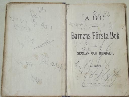 photo of antique child's reader school book, early reading ABCs in Swedish #2