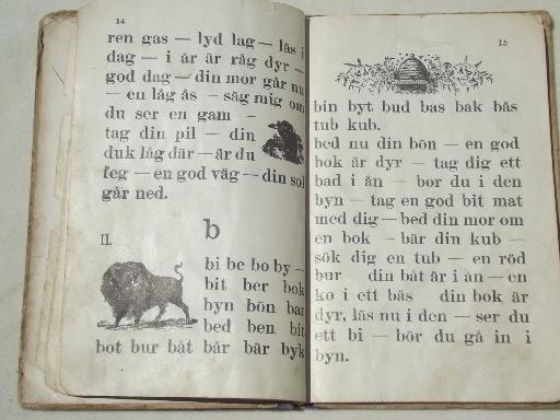 photo of antique child's reader school book, early reading ABCs in Swedish #4