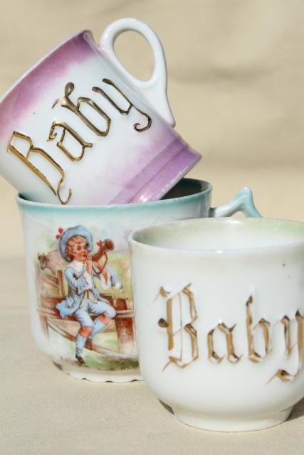 photo of antique china Baby cups, Victorian Edwardian era nursery dishes, infant gifts #1