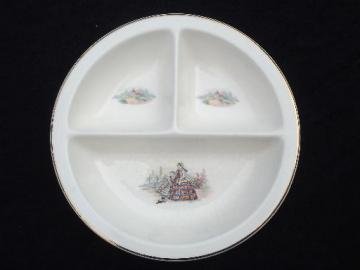 catalog photo of antique china baby feeding dish, divided bowl w/ Victorian lady and girl