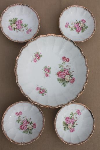 photo of antique china berry or fruit bowls, early 1900s vintage dessert dishes w/ lovely roses #2