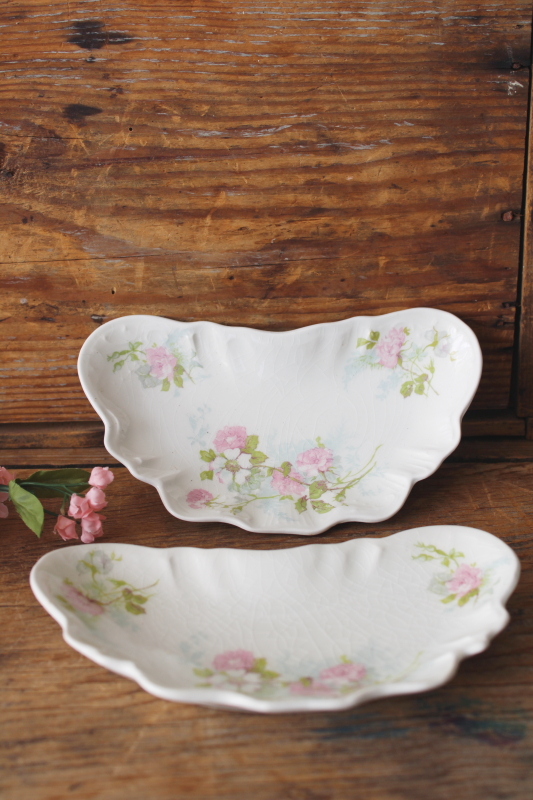 photo of antique china bone dishes dated 1902, Johnson Bros England pink rose floral dinnerware Edwardian vintage  #1
