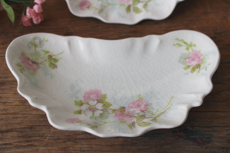 photo of antique china bone dishes dated 1902, Johnson Bros England pink rose floral dinnerware Edwardian vintage  #2