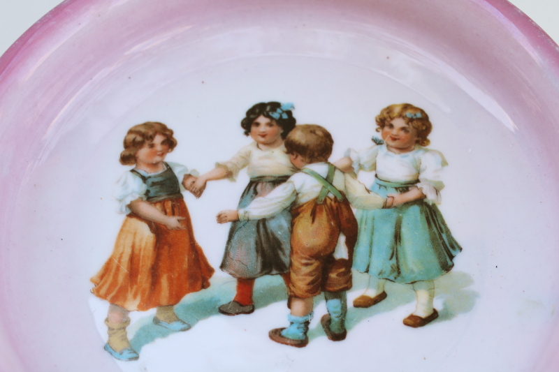 photo of antique china bowl Our Baby dish pink luster w/ Victorian children turn of the century vintage #2