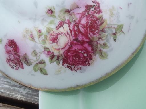 photo of antique china butter dome covers w/ roses on green porcelain plates  #2