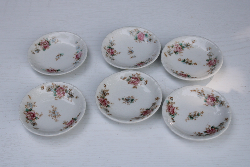 photo of antique china butter pats, stack of tiny butter pat plates w/ vintage cottage style floral #1