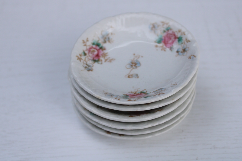 photo of antique china butter pats, stack of tiny butter pat plates w/ vintage cottage style floral #6