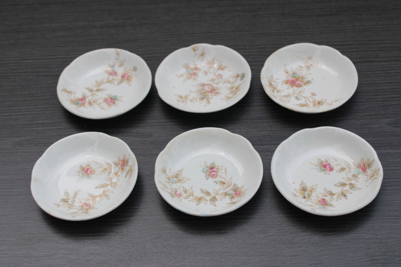 photo of antique china butter pats, stack of tiny vintage butter pat plates w/ cottage style floral #1