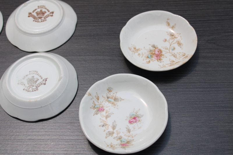 photo of antique china butter pats, stack of tiny vintage butter pat plates w/ cottage style floral #4