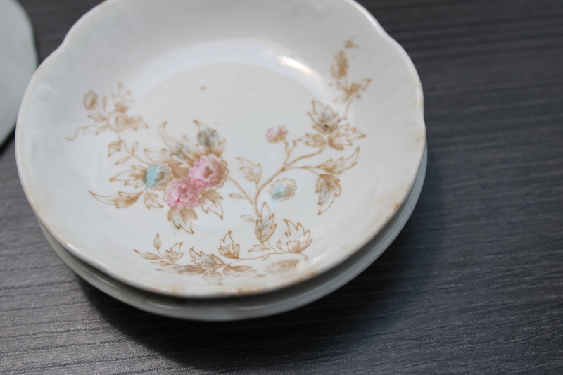 photo of antique china butter pats, stack of tiny vintage butter pat plates w/ cottage style floral #5