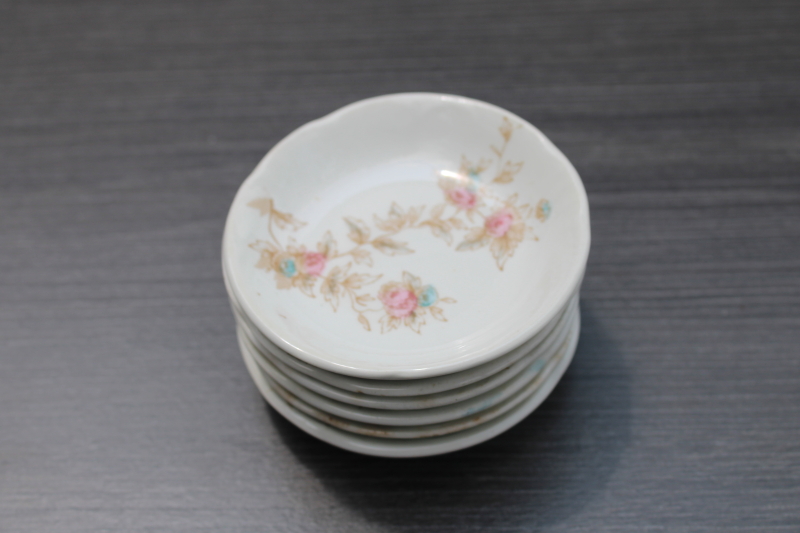 photo of antique china butter pats, stack of tiny vintage butter pat plates w/ cottage style floral #6