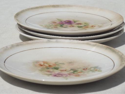 photo of antique china cake plates w/ pansies floral, vintage shabby cottage chic #2