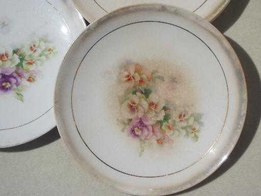 photo of antique china cake plates w/ pansies floral, vintage shabby cottage chic #3