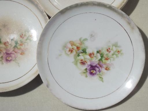 photo of antique china cake plates w/ pansies floral, vintage shabby cottage chic #4