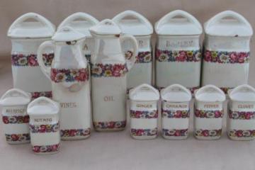 catalog photo of antique china canister set, early 1900s vintage Czechoslovakia kitchen pantry canisters