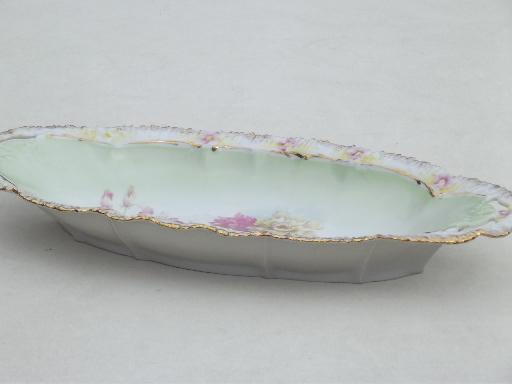 photo of antique china celery tray w/ fancy painted flowers & porcelain ruffle #2