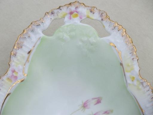 photo of antique china celery tray w/ fancy painted flowers & porcelain ruffle #5