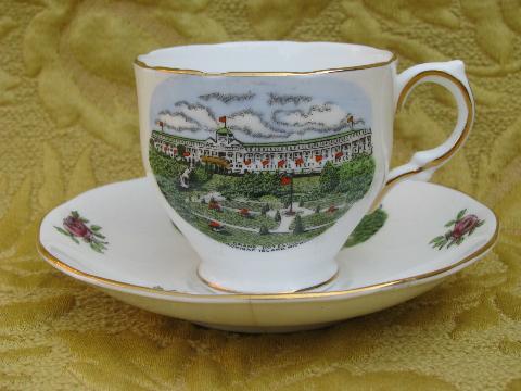 photo of antique china cup and saucer set, illustrated Mackinac Island souvenir #1