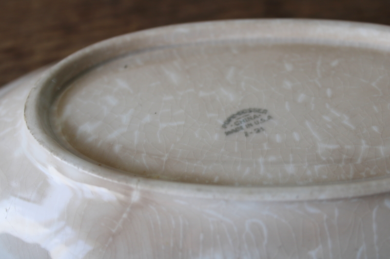 photo of antique china dish or pin tray, very stained browned crazed china vintage farmhouse decor  #3