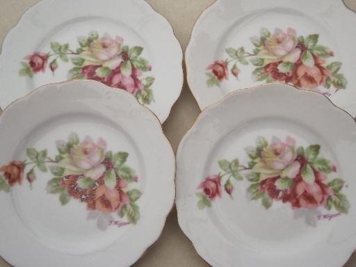 photo of antique china doll dishes, little old china plates w/ cabbage roses #1