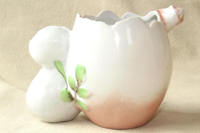 photo of antique china flower vase, eggshell Easter egg w/ roses, early 1900s vintage Germany #3