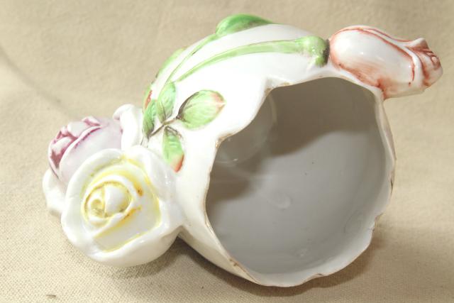 photo of antique china flower vase, eggshell Easter egg w/ roses, early 1900s vintage Germany #5