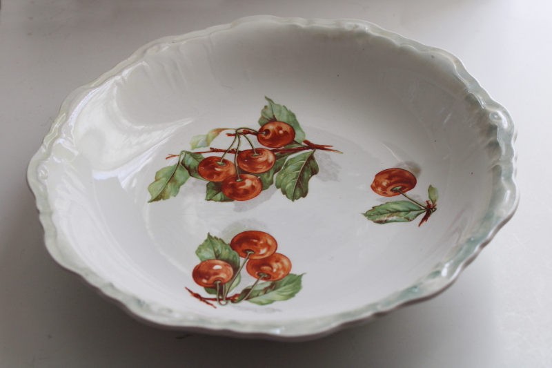 photo of antique china fruit bowl, red cherries print early 1900s vintage cottage chic #1