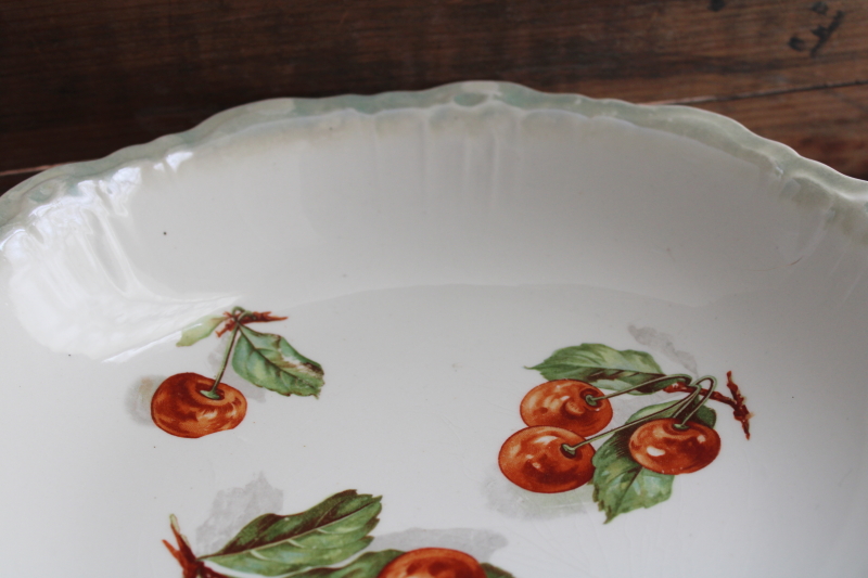 photo of antique china fruit bowl, red cherries print early 1900s vintage cottage chic #3