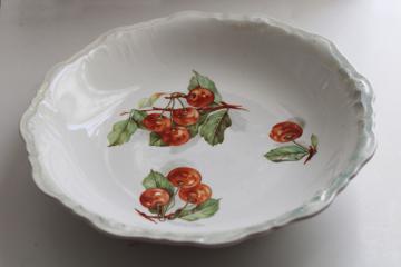 catalog photo of antique china fruit bowl, red cherries print early 1900s vintage cottage chic