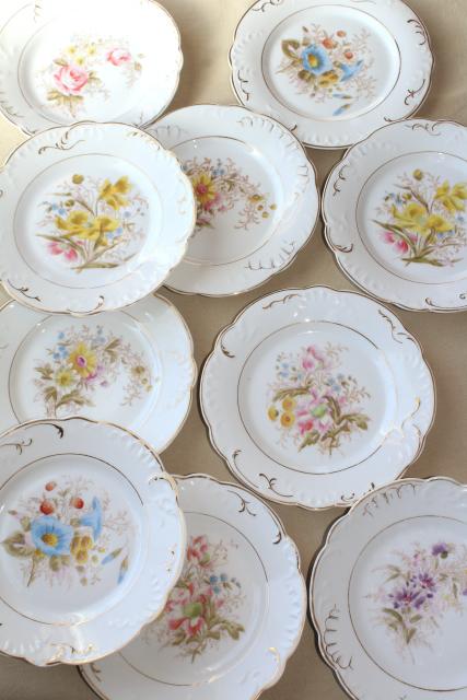 photo of antique china w/ hand painted flowers, pretty floral designs - set of 10 salad / dessert plates #1