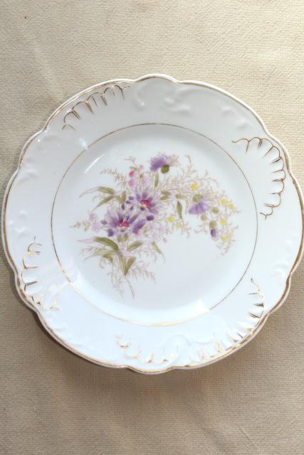 photo of antique china w/ hand painted flowers, pretty floral designs - set of 10 salad / dessert plates #4