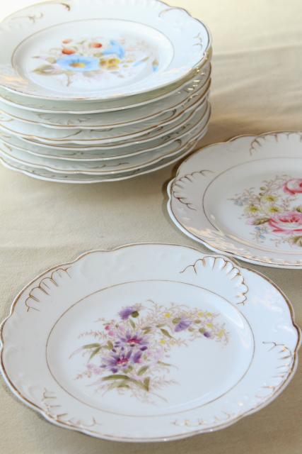 photo of antique china w/ hand painted flowers, pretty floral designs - set of 10 salad / dessert plates #7