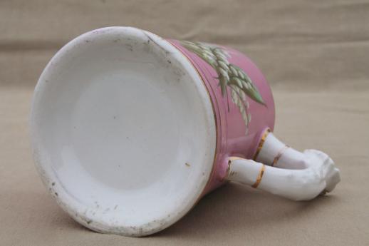 photo of antique china mustache cup, Victorian era mug w/ lily of the valley on pink #5