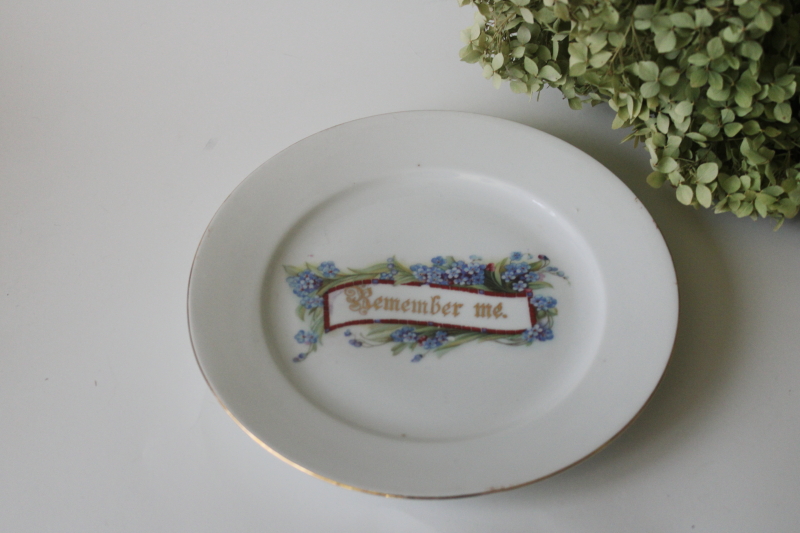 photo of antique china plate Remember Me motto forget me nots flowers early 1900s vintage  #1