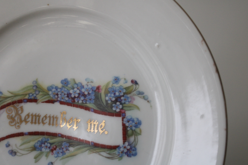 photo of antique china plate Remember Me motto forget me nots flowers early 1900s vintage  #3