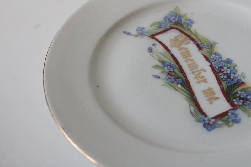 photo of antique china plate Remember Me motto forget me nots flowers early 1900s vintage  #4