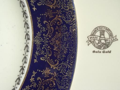 photo of antique china plate chargers, cobalt blue gold lace filigree & floral #6