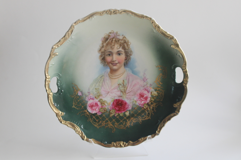 photo of antique china plate, girl w/ blonde ringlets portrait late Victorian period vintage  #1