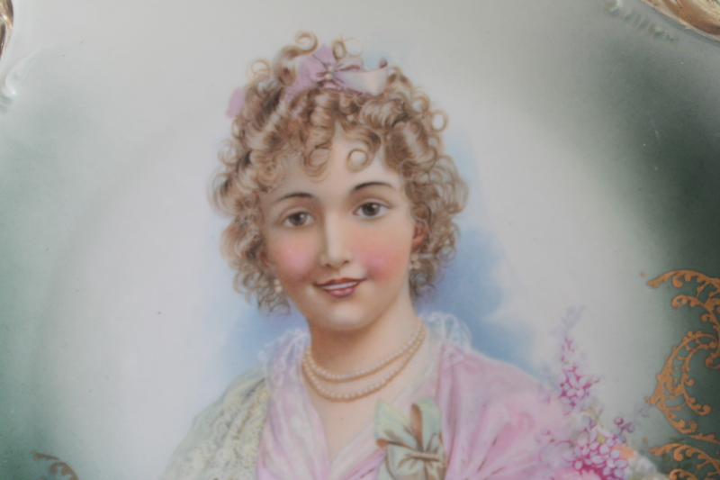 photo of antique china plate, girl w/ blonde ringlets portrait late Victorian period vintage  #2