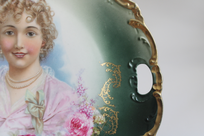 photo of antique china plate, girl w/ blonde ringlets portrait late Victorian period vintage  #4