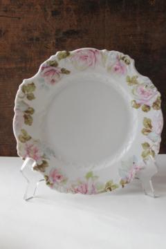 antique china plate hand painted flowers Eglantine rose molded border Prussia style Hermann Ohme Silesia 
