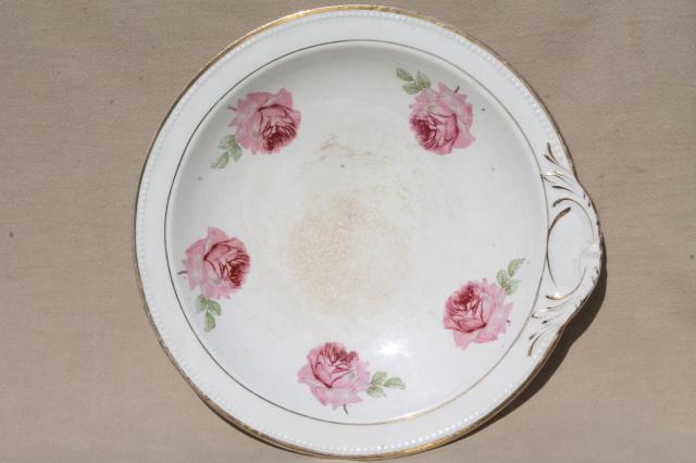 photo of antique china plates, green & pink roses painted dishes, vintage shabby cottage chic #14