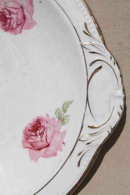 photo of antique china plates, green & pink roses painted dishes, vintage shabby cottage chic #15