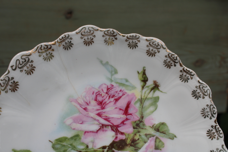 photo of antique china plates, shabby vintage pink roses dessert set w/ old Bavaria backstamp #7