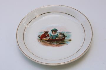 catalog photo of antique china saucer plate w/ Victorian kitties in sailor suits, nautical cats rowboat 