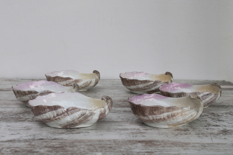 photo of antique china sea shell oyster dishes, set of six bowls, soup, salad or dessert dishes  #1