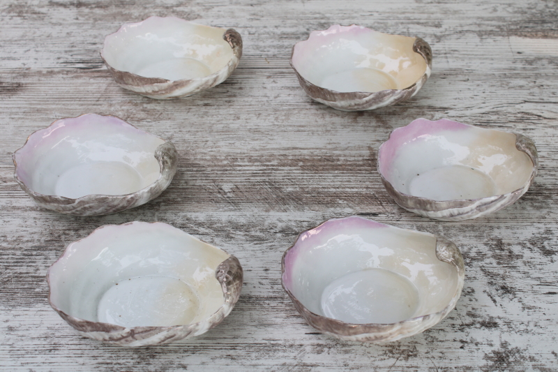 photo of antique china sea shell oyster dishes, set of six bowls, soup, salad or dessert dishes  #2
